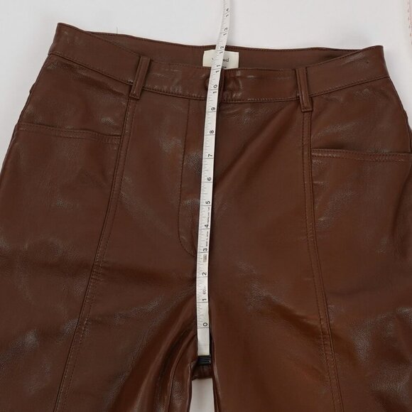 Aritzia Wilfred Rebel Vegan Leather Pants High Waisted Straight Leg Brown - 8 - Picture 6 of 9